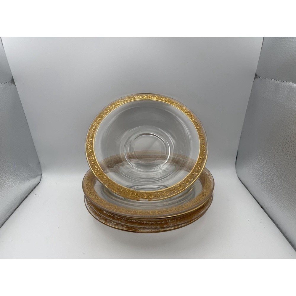 Set of 5 Vintage Gold Encrusted Glass Berry Dessert Bowls 7" Elegant Rim